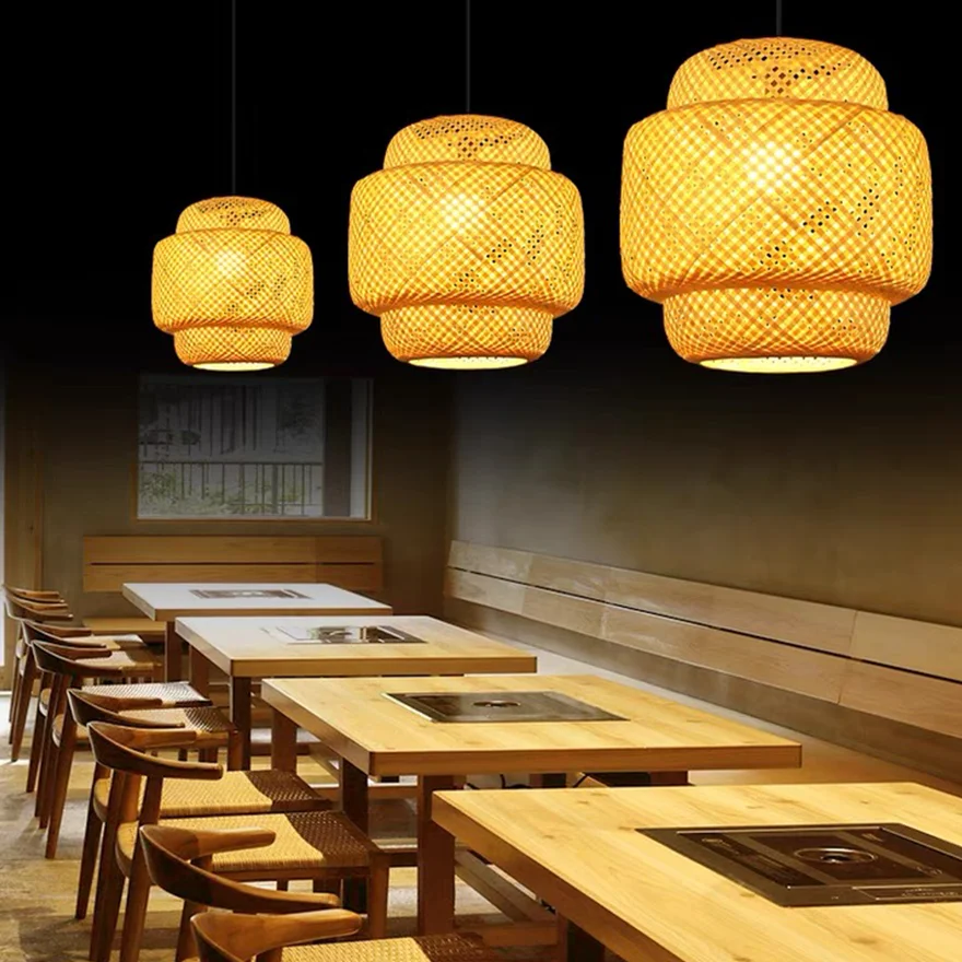 Japanese style Bamboo Cylindrical Study Room Pendant Light, Burlywood