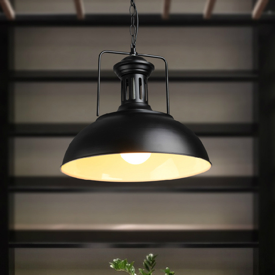 Industrial Metal Dome Dining Room Pendant Light, Black/Black White/Rust