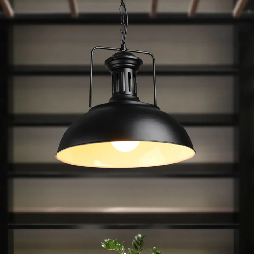 Industrial Metal Dome Dining Room Pendant Light, Black/Black White/Rust