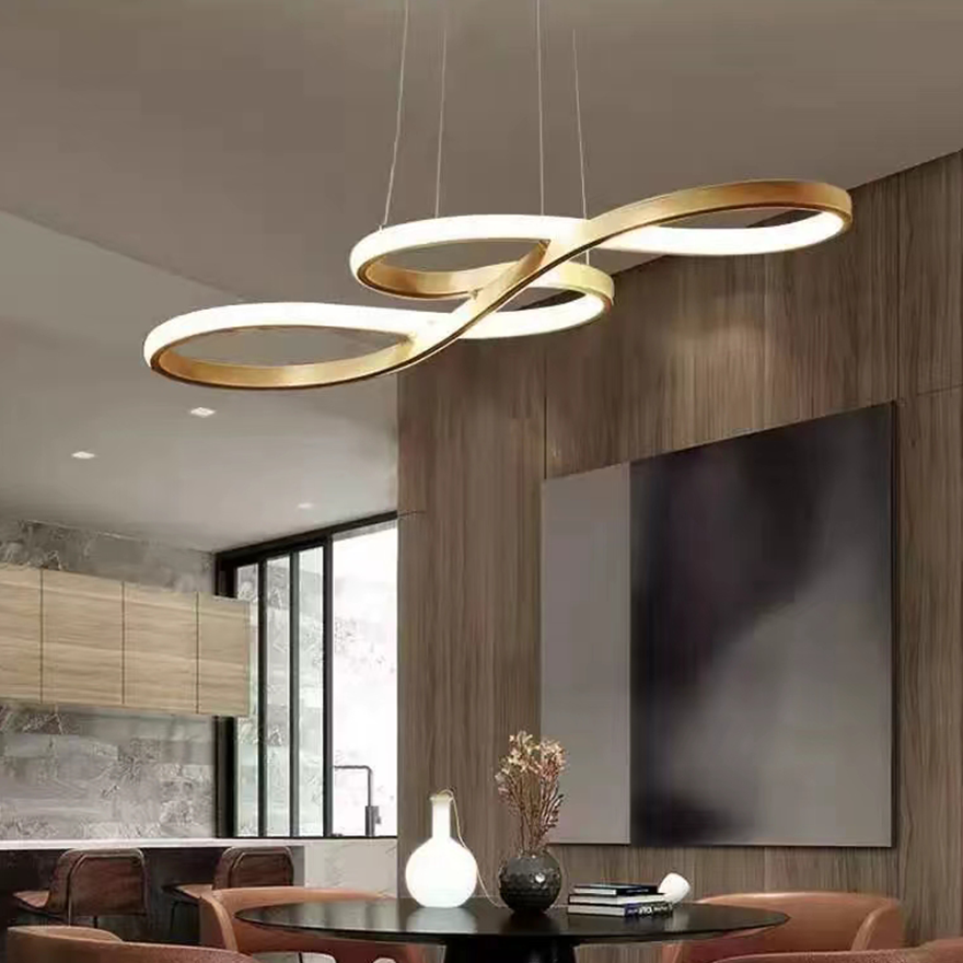 Designer Metal And Acrylic Linear Living room Pendant Light, Black/Gold/White, Trichromatic Light