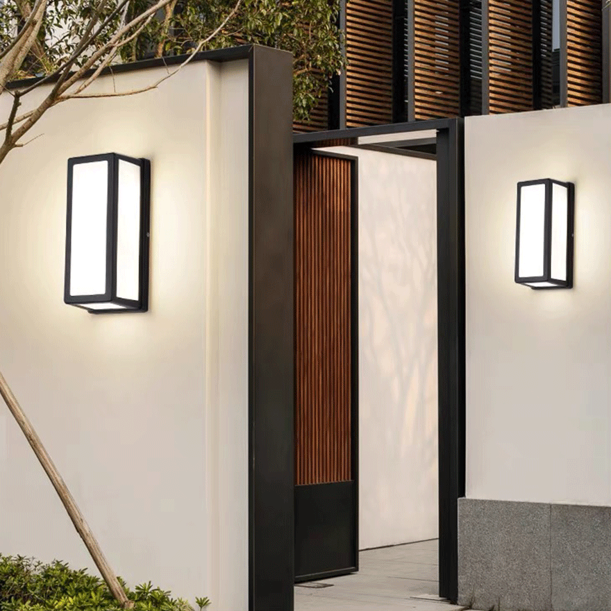 Minimalist Metal And Acrylic Rectangular Outdoor Wall Lamp, Black