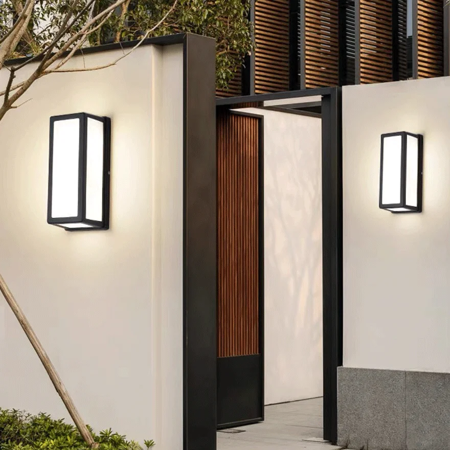 Minimalist Metal And Acrylic Rectangular Outdoor Wall Lamp, Black