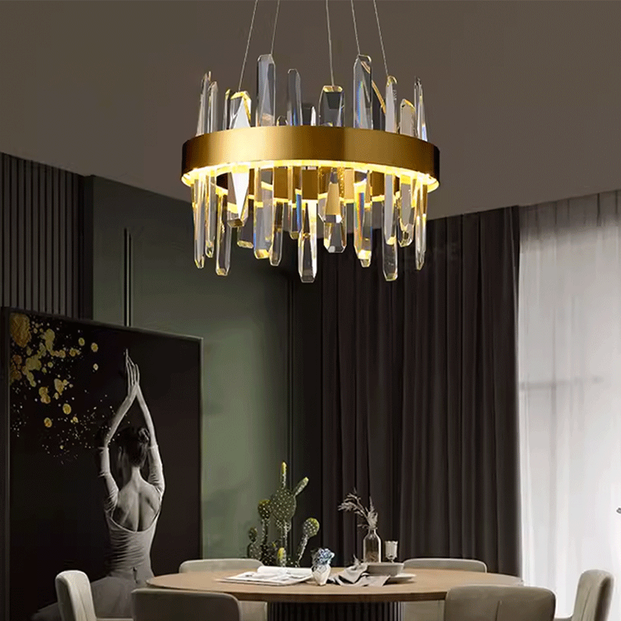 Modern Stainless steel And Crystal Ring Chandelier Pendant Light, Black/Gold