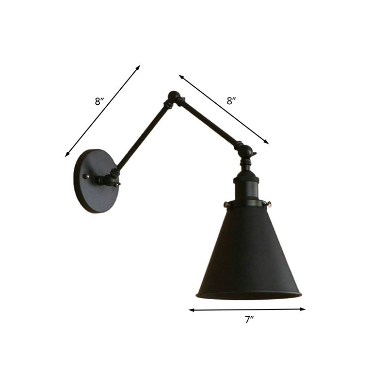 Retro Metal Conical Study Room Wall Lamp, Black/Brown