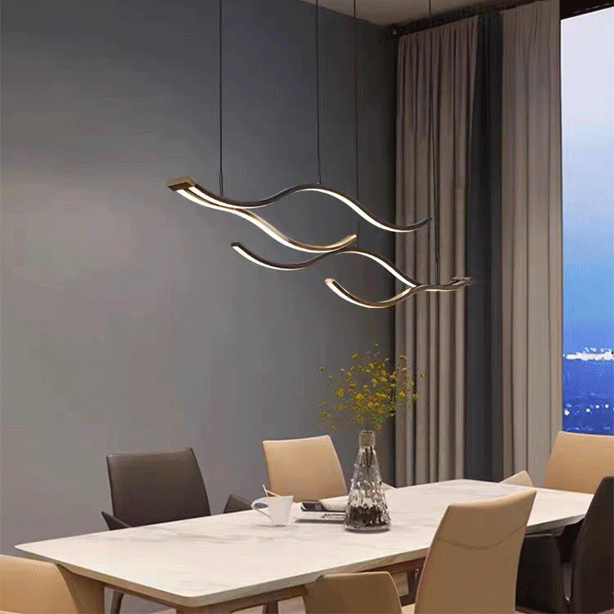 Modern Metal Wave Dining Room Pendant Light, Black/Gold