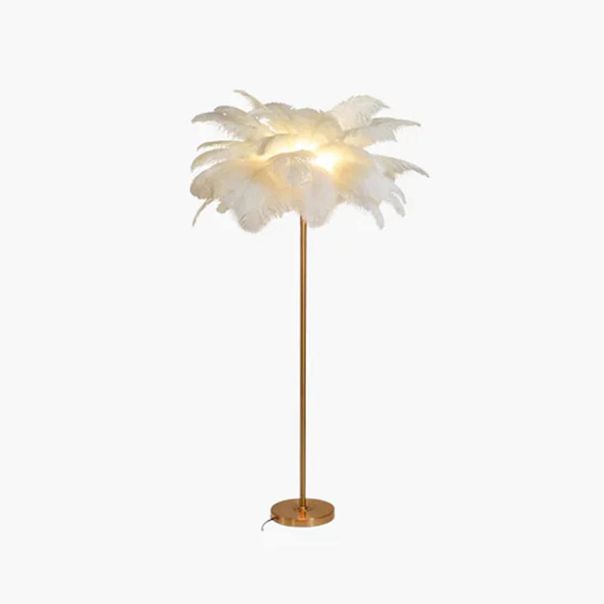 Art Deco Metal And Feather Cluster Bedside Floor Lamp, Khaki/Pink/White