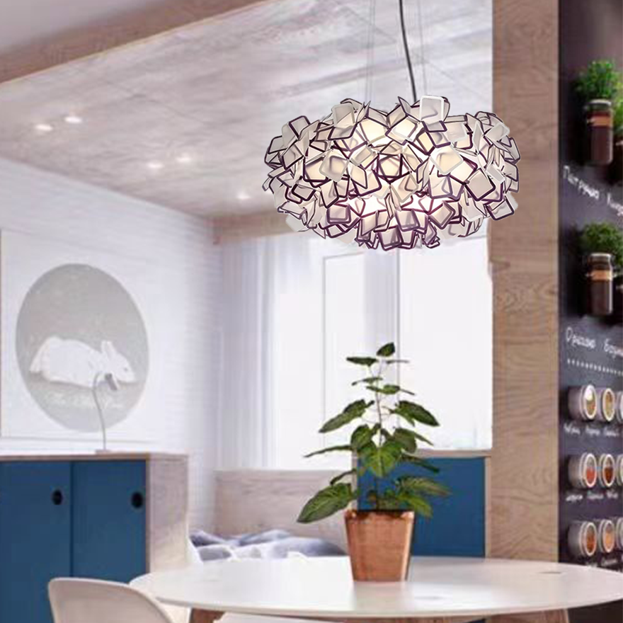 Designer Metal Flower Living Room Pendant Light, Black/Blue/Clear/Purple/White/Muticolour