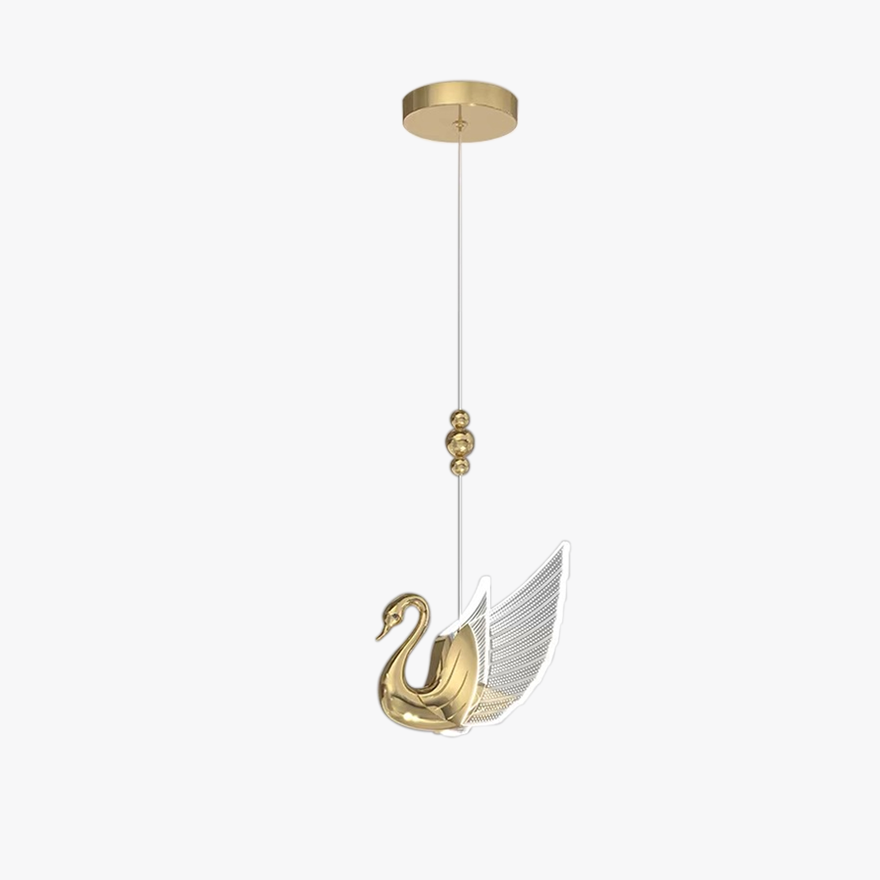 Art Deco Metal And Acrylic Swan Bedroom Pendant Light, Gold/Rose Gold