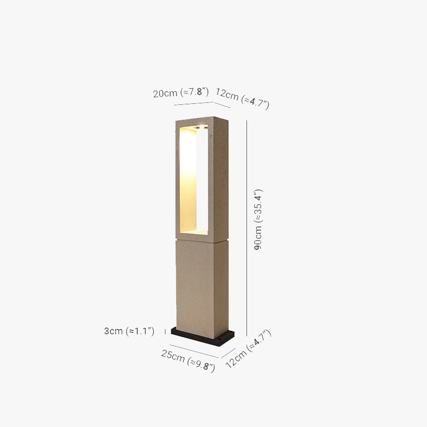 Minimalist Metal And Marble Rectangular Outdoor Path Light, Grey