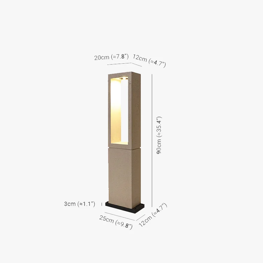 Minimalist Metal And Marble Rectangular Outdoor Path Light, Grey