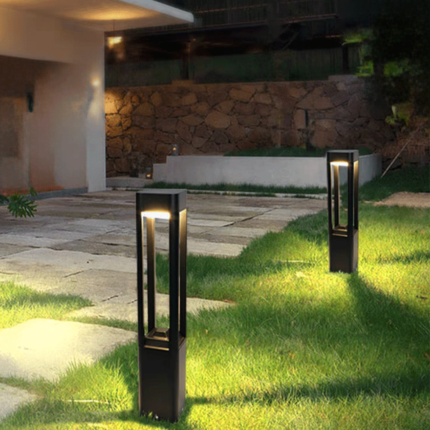 Modern Metal And Acrylic Square Garden Outdoor Pillar Light, Black