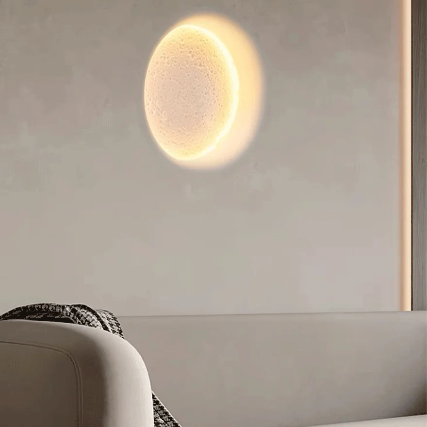 Designer Gypsum And Metal Moon Dining Room Wall Lamp, White, Trichromatic Light