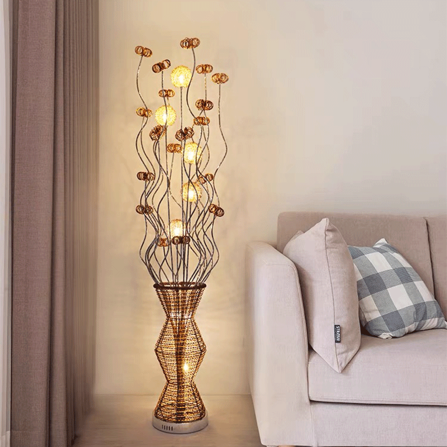 Art Deco Metal  Flower Vase Living Room Floor Lamp, Gold