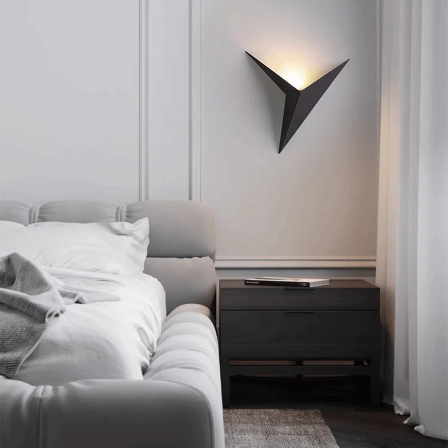 Modern Metal Triangles Indoor Wall Lamp, Black/White/Gold