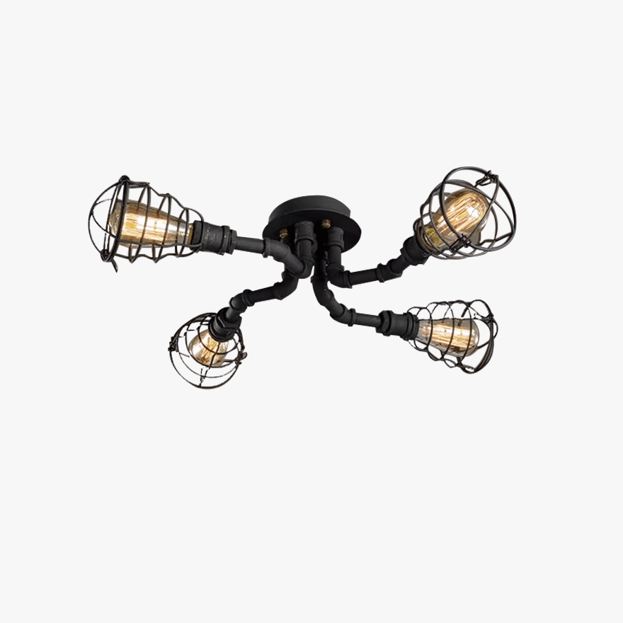 Designer Metal Pipe Shape Study Room Ceiling Light, Black/Brass