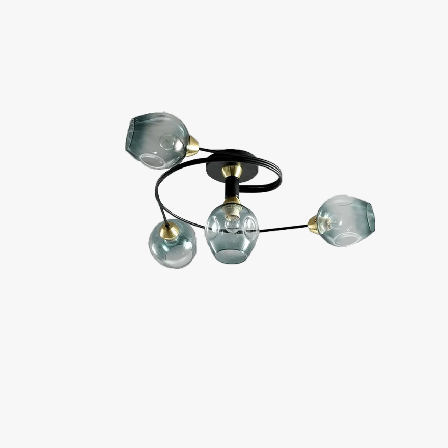 Retro Glass And Metal Bubble Study Room Chandelier Pendant Light, Amber/Gradient blue/Smoke Gray/Transparent