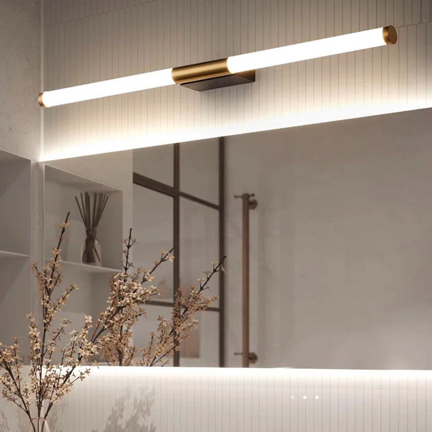 Minimalist Metal Strip Bathroom Wall Lamp, Gold, Trichromatic Light