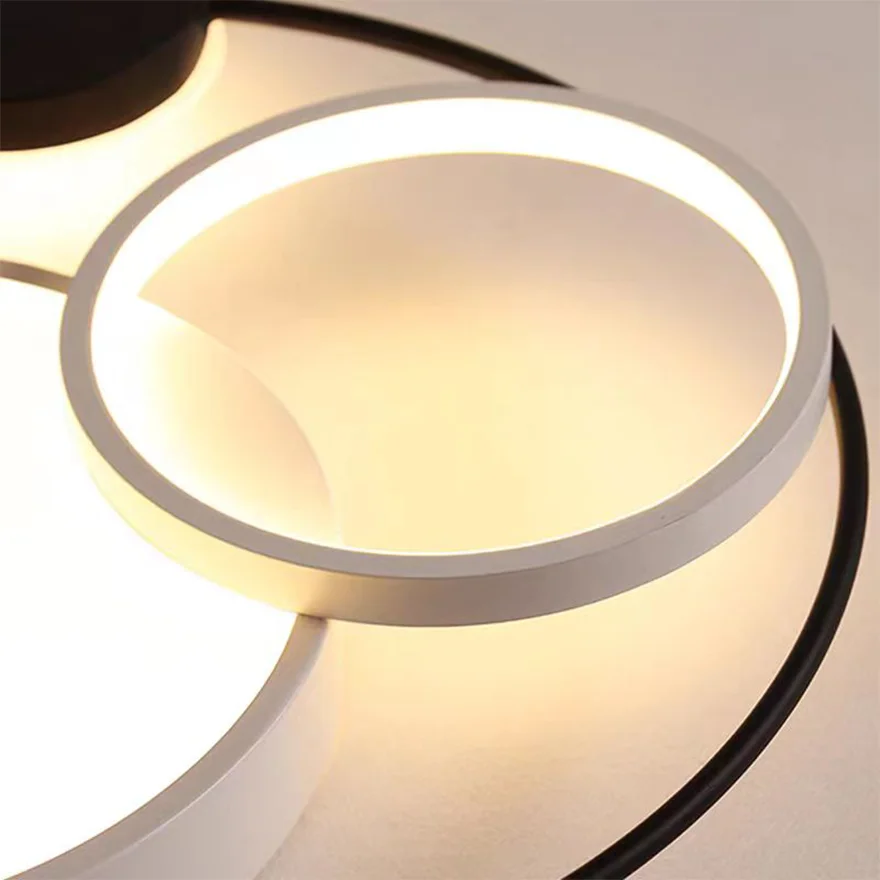 Unusual Acrylic Round Living Room Ceiling Light, Black White/Grey, Trichromatic Light