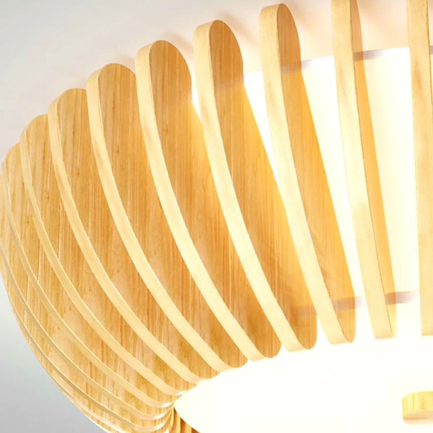 Modern Wooden And Acrylic Round Bedroom Ceiling Light, Burlywood, Trichromatic Light