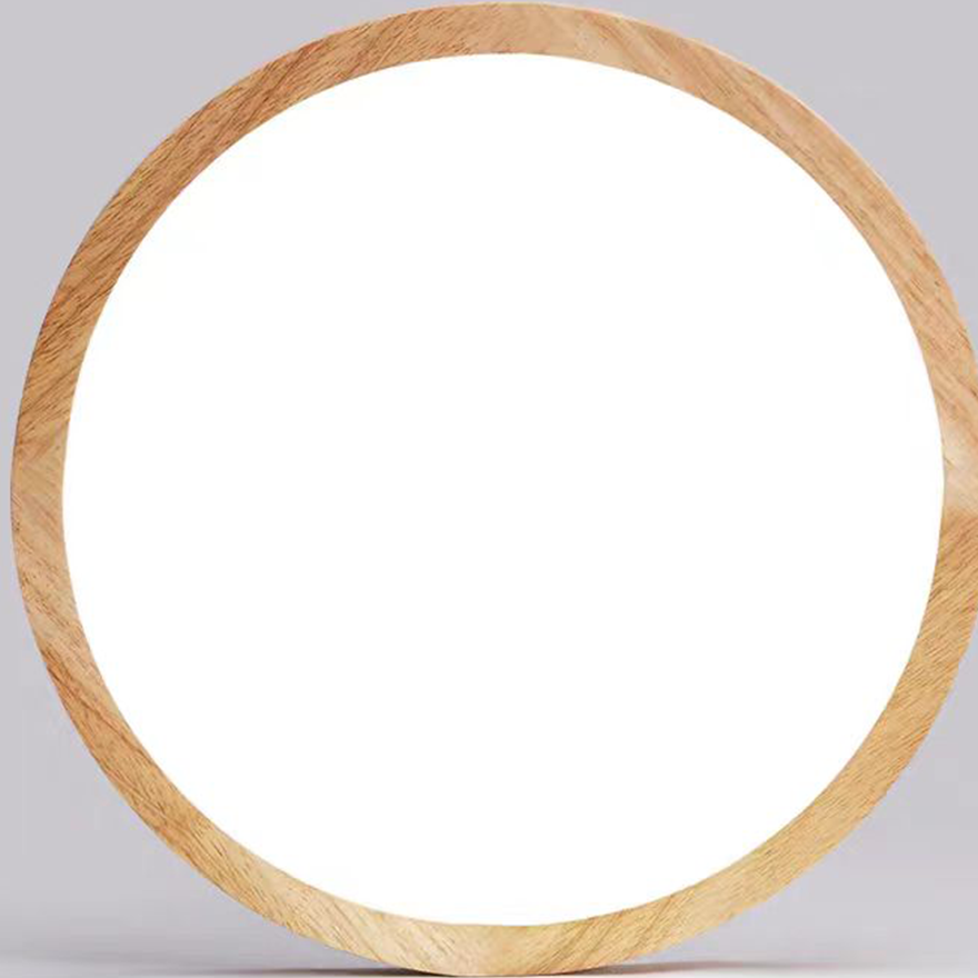 Modern Wood And Plastic Round Living Room Pendant Light, Natural Wood, Trichromatic Light