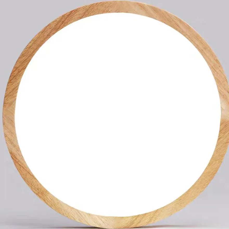 Modern Wood And Plastic Round Living Room Pendant Light, Natural Wood, Trichromatic Light