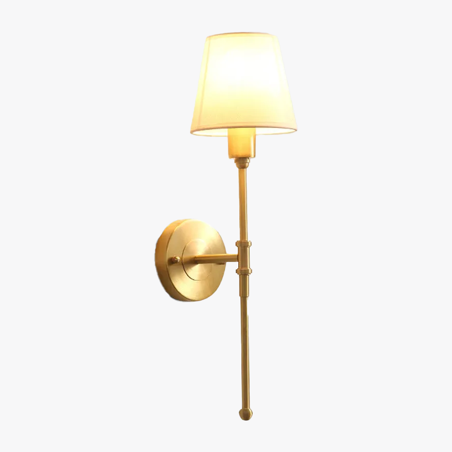 Minimalist Pure Copper And Fabric Hooded Bedroom Wall Lamp, Brass