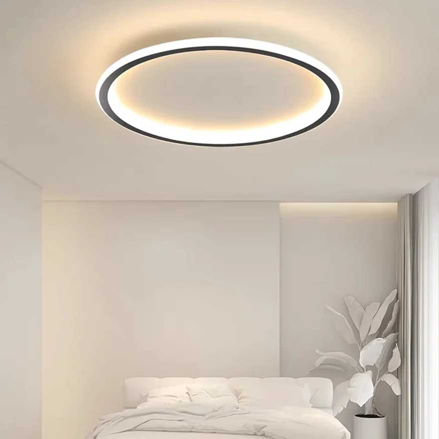 Modern Metal And Acrylic Round Living Room Ceiling Light, Black/White, Trichromatic Light