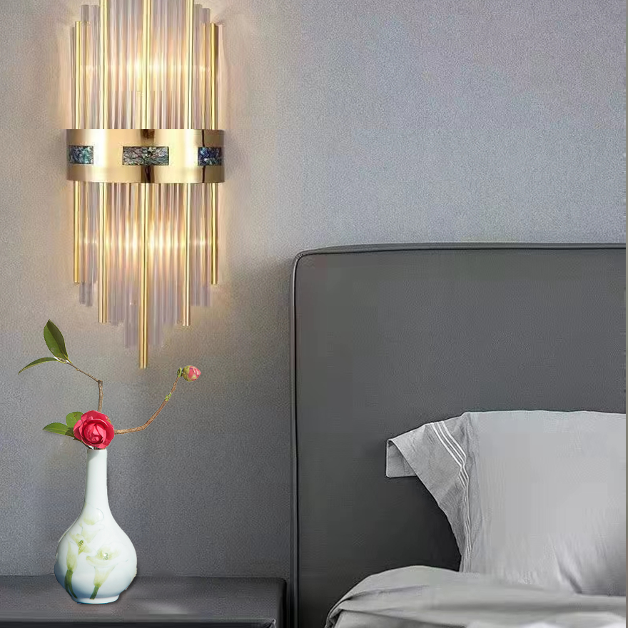 Art Deco Acrylic And Metal Cylindrical Bedroom Wall Lamp, Gold