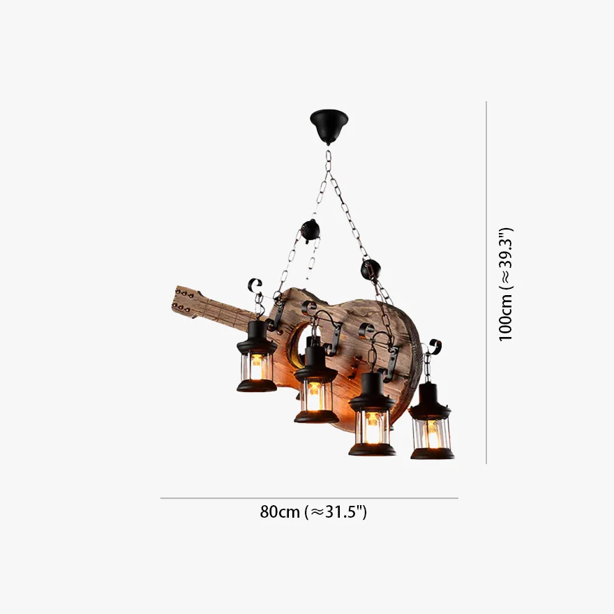 Industrial Wooden And Metal Guitar Dining Room Pendant Light, Burlywood