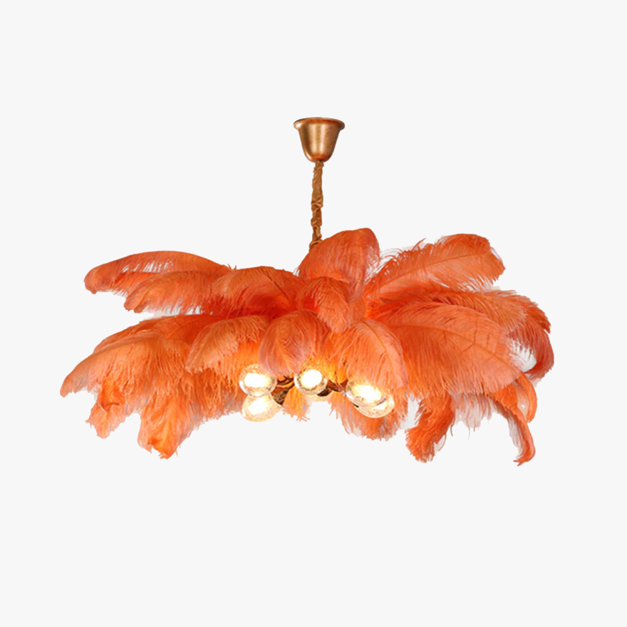 Art Deco Copper And Feather Cluster Bedroom Pendant Light, 8 Color