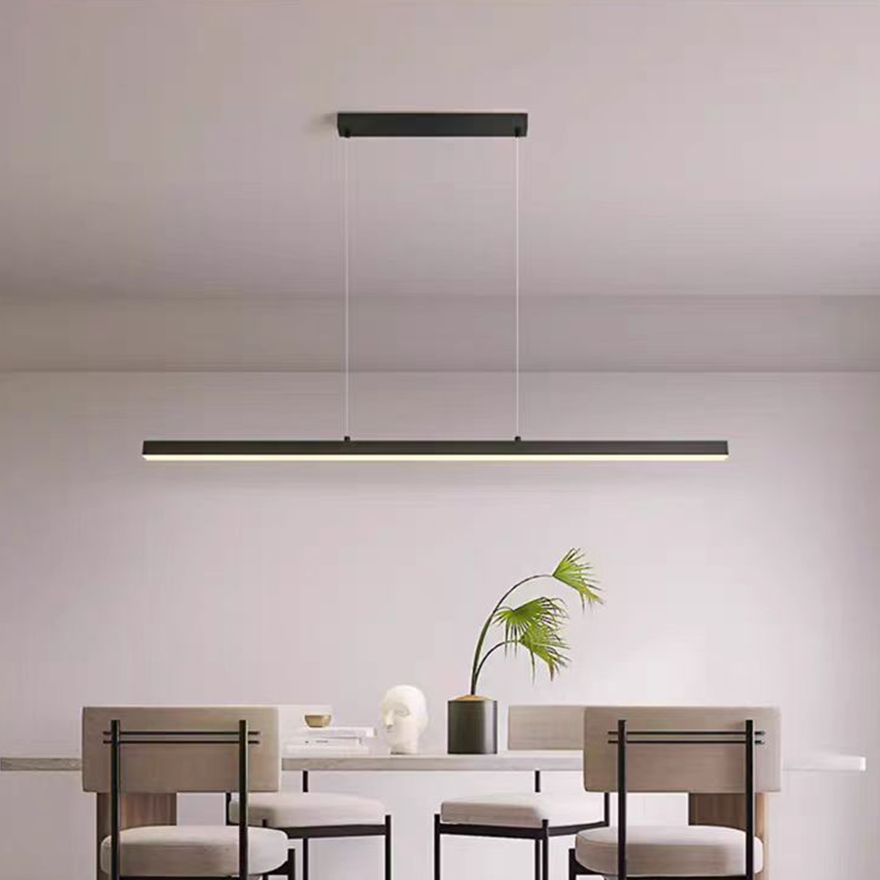 Modern Metal And Acrylic Linear Dining Room Pendant Light, Black/Brown, Trichromatic Light