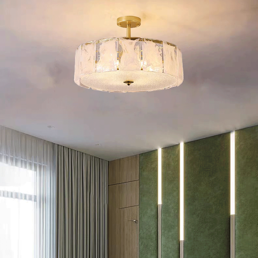 Modern Metal And Glass Round Bedroom Ceiling Light, Gold