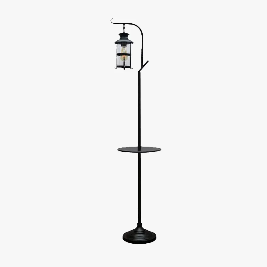 Art Deco  Metal And Glass Lantern Children's Room Floor Lamp, Black/White