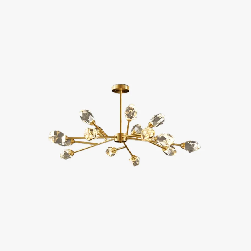 Modern Metal And Crystal Uneven Bedroom Chandeliers Pendant Light, Gold, Trichromatic Light