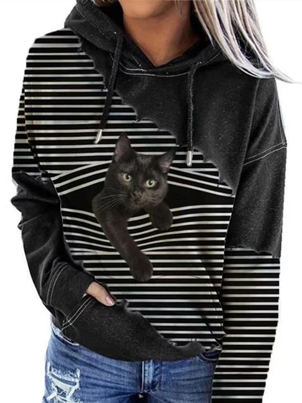 Loose Tie-Dye Cat Hooded Casual Sweatshirt