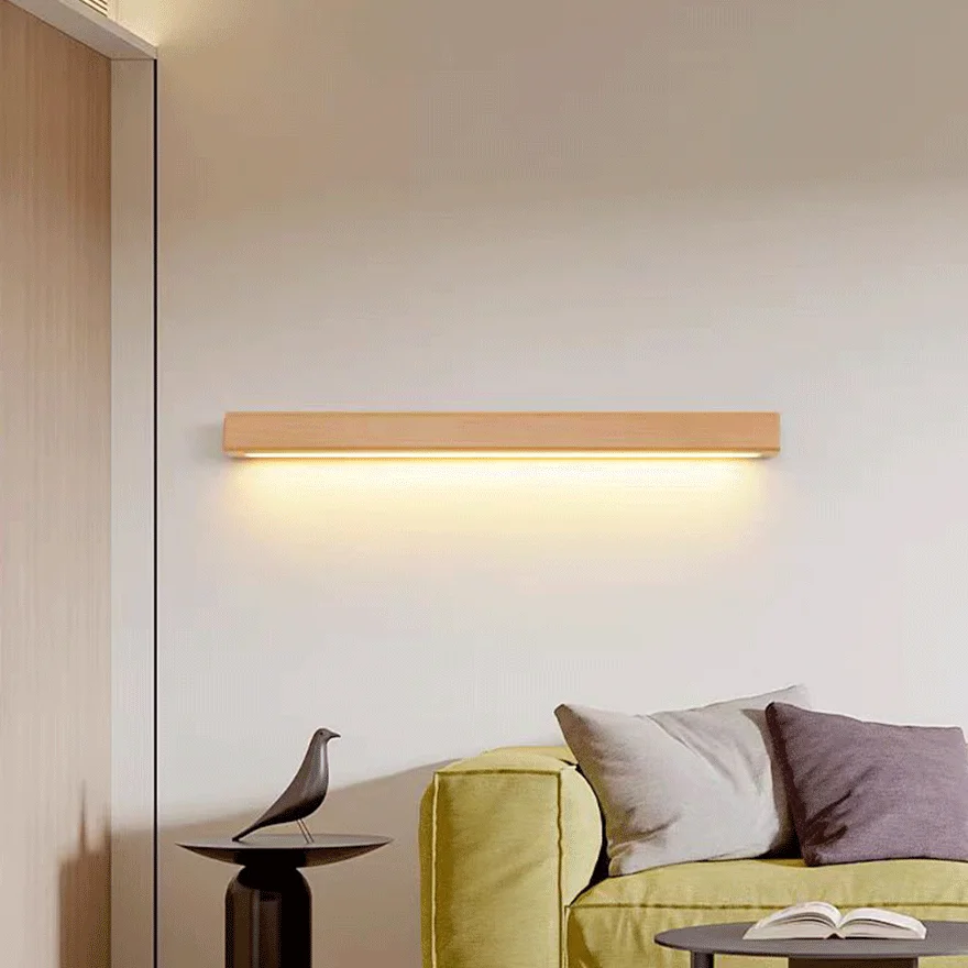 Modern WoodenAnd Acrylic Linear Living Room Wall Lamp, Log Color