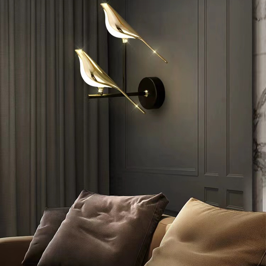 Art Deco Metal And Acrylic Magpie Bird Bedroom Wall Lamp, Gold