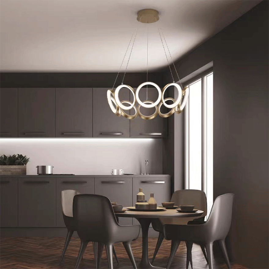 Unusual Metal Ring Kitchen Pendant Light, Gold