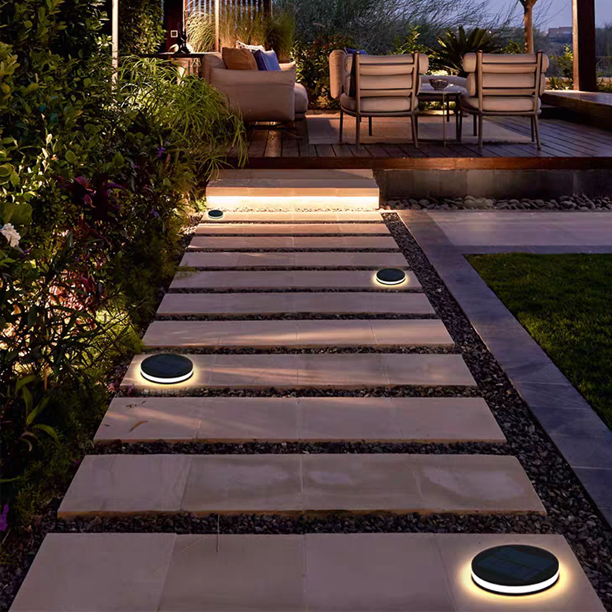 Minimalist Metal And Acrylic Round Outdoor Deck & Step/Ground Light, Black