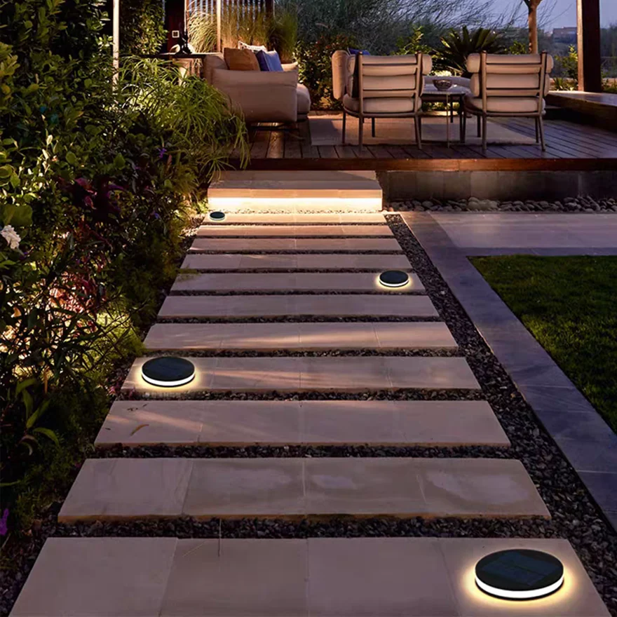 Minimalist Metal And Acrylic Round Outdoor Deck & Step/Ground Light, Black