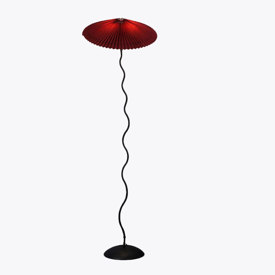 Modern Metal And Fabric Umbrella Bedroom Floor Lamp, Orange/Red/White