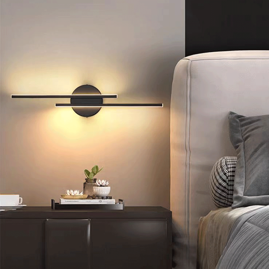 Modern Metal Linear Bedroom Wall Lamp, Black/White