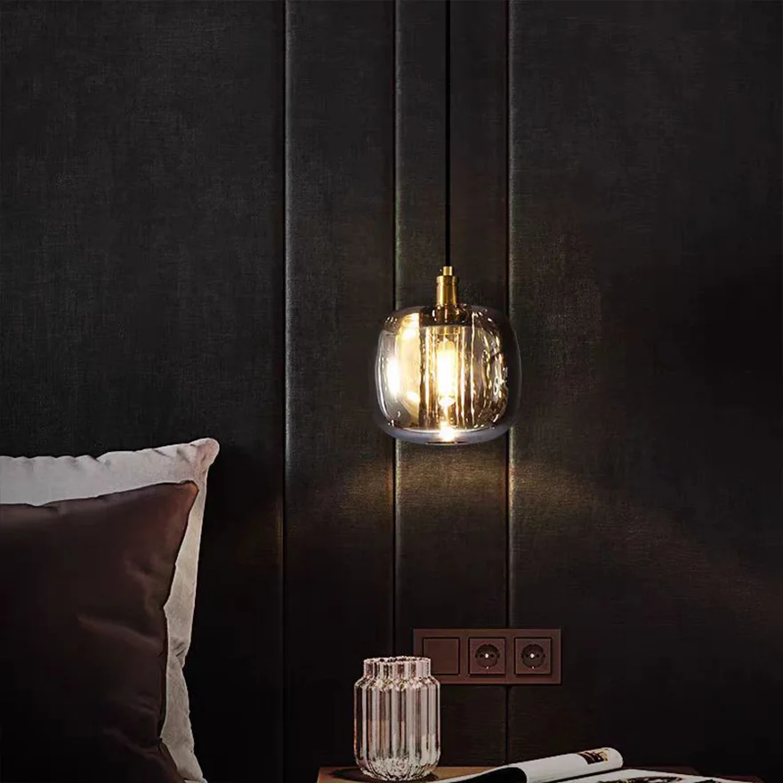 Modern Metal And Glass Geometric Bedroom Pendant Light, Amber