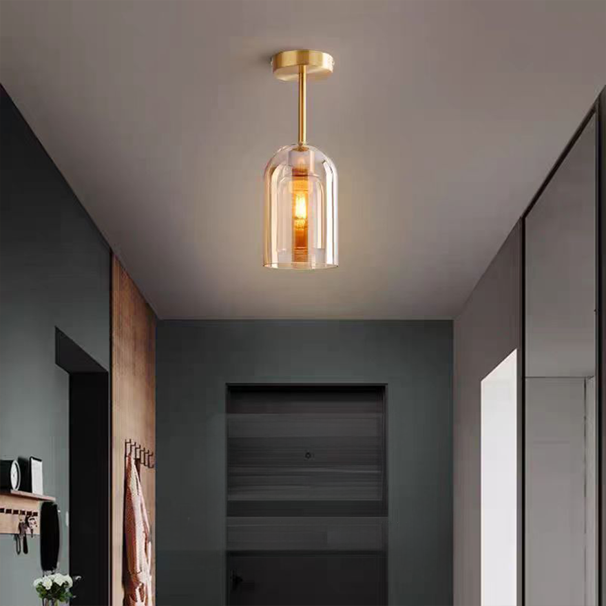 Modern Pure Copper And Glass Goblet Dining Room Ceiling Light, Cognac/Smoke Grey, Trichromatic Light