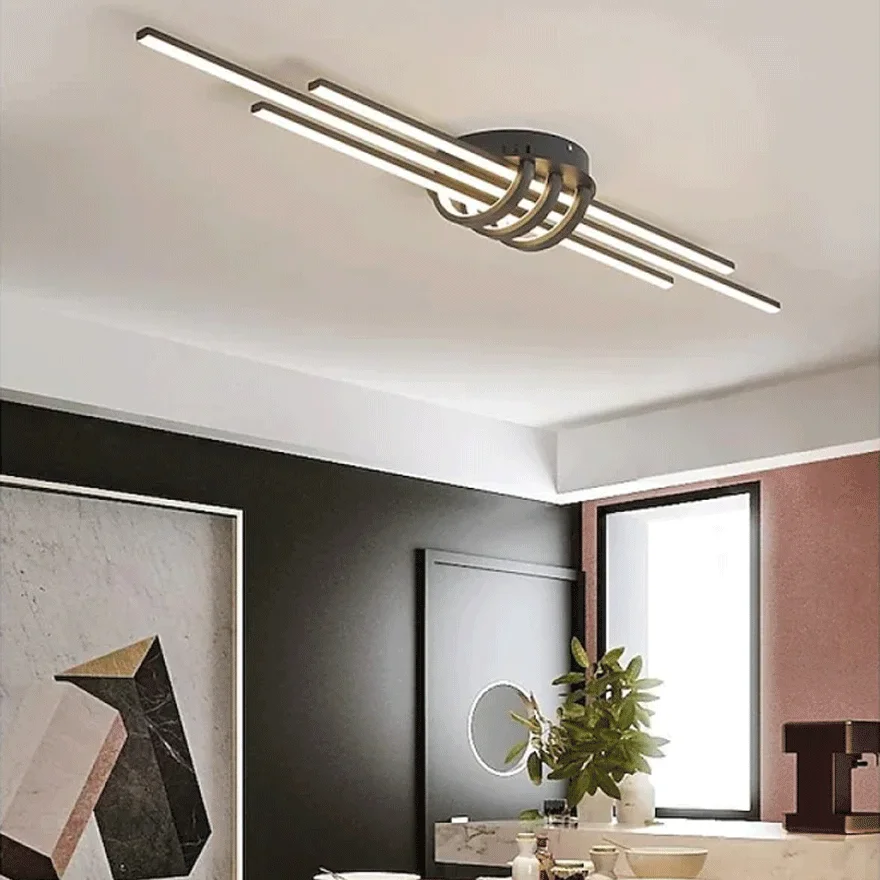 Unusual  Metal Tri linear Dining Room Ceiling Light, Black/White