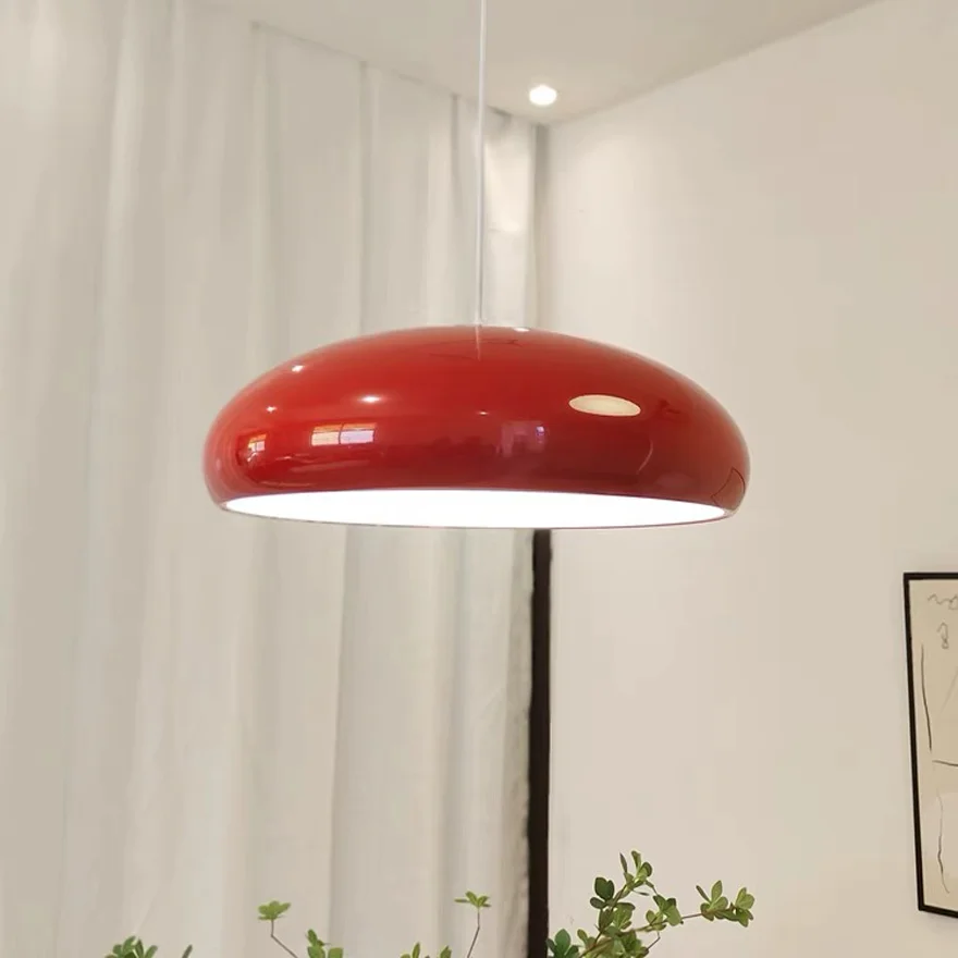 Modern Art Deco Metal And Acrylic Frisbee Bedroom Pendant Light, Black/Orange/White/Wine Red