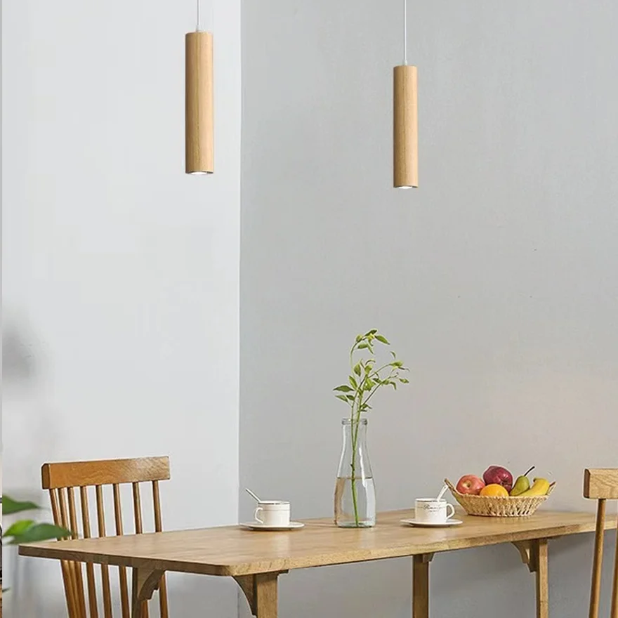 Minimalist Wooden And Acrylic Cylindrical Dining Room Pendant Light, Brown/Yellow