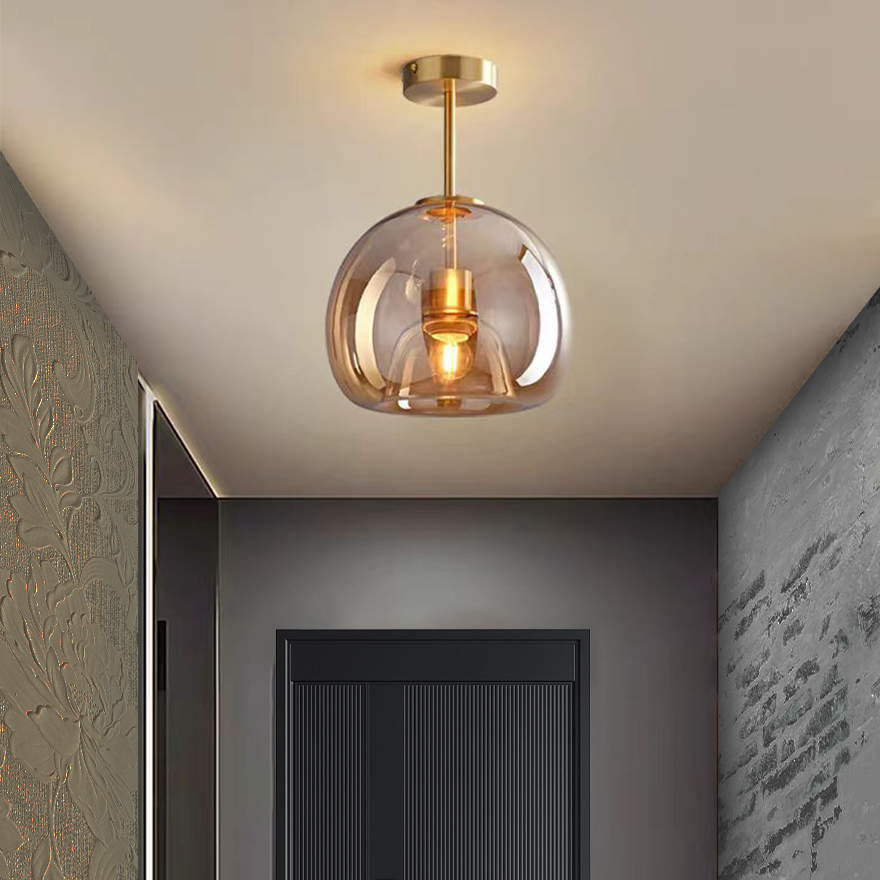 Modern Pure Cooper And Glass Bubble Bedroom Ceiling Light, Black/Gold