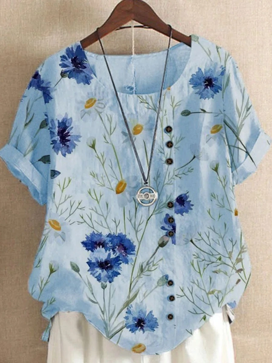 Cotton Daisy Print Short Sleeve Shirt