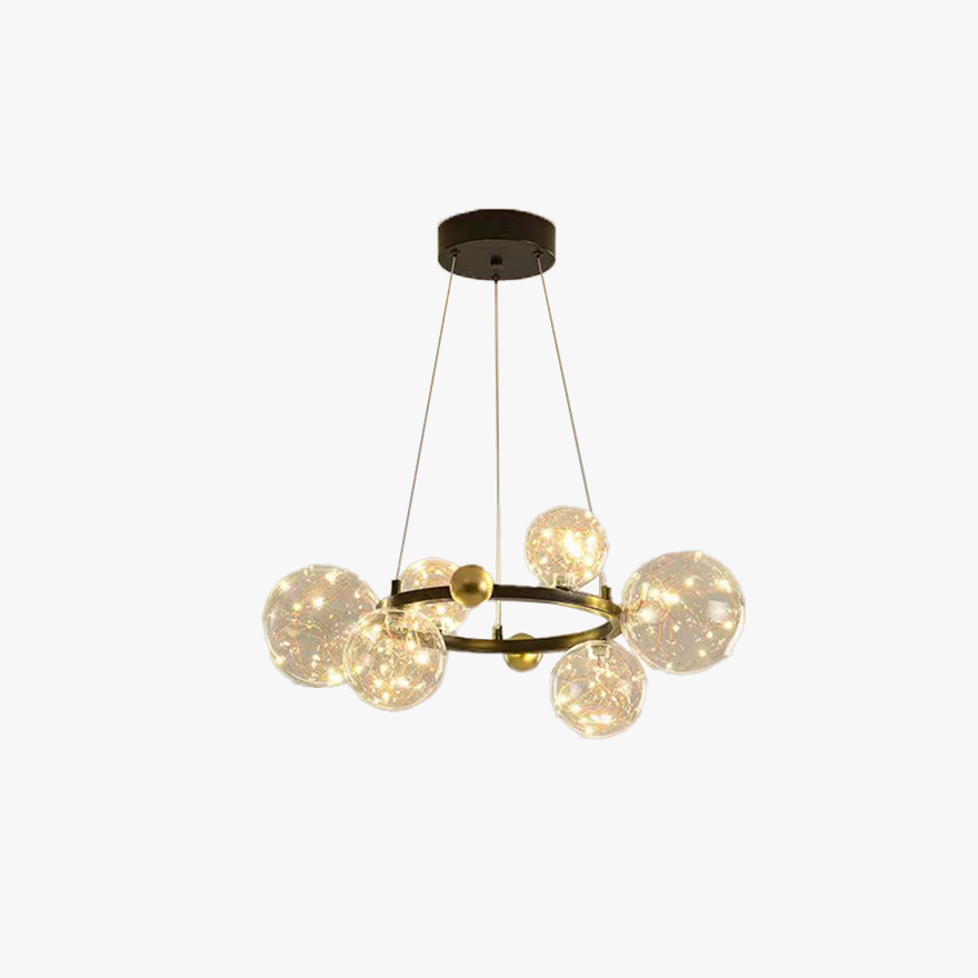 Modern Metal And Glass Bubble Living Room Pendant Light, Black/Gold